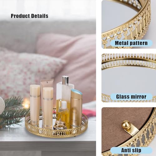 Ayswupt Gold Mirrored Vanity Tray for Bathroom Counter,Metal Decorative Jewelry Storage Tray Cosmetic Perfume Organizer for Dresser,Bedroom,Home Decor,Suit for Candle Holder,Coffee Table Centerpiece,L - Image 3