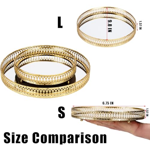 Ayswupt Gold Mirrored Vanity Tray for Bathroom Counter,Metal Decorative Jewelry Storage Tray Cosmetic Perfume Organizer for Dresser,Bedroom,Home Decor,Suit for Candle Holder,Coffee Table Centerpiece,L - Image 4