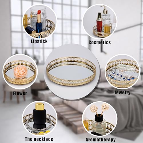 Ayswupt Gold Mirrored Vanity Tray for Bathroom Counter,Metal Decorative Jewelry Storage Tray Cosmetic Perfume Organizer for Dresser,Bedroom,Home Decor,Suit for Candle Holder,Coffee Table Centerpiece,L - Image 2