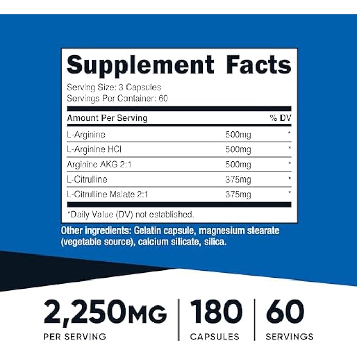 Nutricost Nitric Oxide Booster 2250mg, 180 Capsules - 750mg Per Casule, 60 Servings - Gluten Free and Non-GMO - Image 2