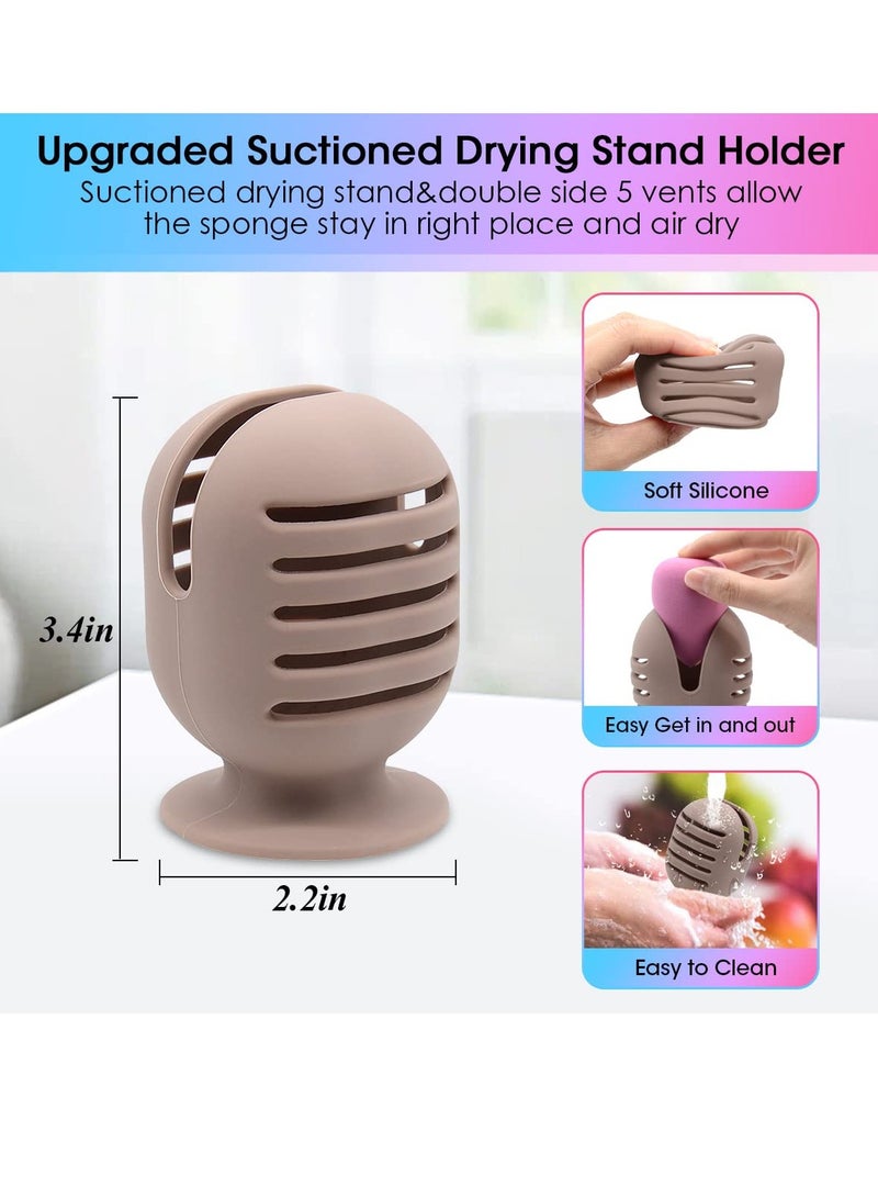 SYOSI Makeup Sponge Holder, Silicone Beauty Blender Holder Case for Travel, Drying Stand Makeup Sponges Protective Carrying Case Holders Organizer for Makeup Portable Soft (Pink+Khaki+Blue) (3Pack) - Image 3
