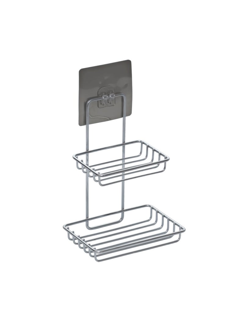 sulfar Sulfar Mounted Double Layer soap Dish Holder Stainless Steel Wall Hanging Soap Storage Rack for Kitchen Bathroom with Self Adhesive Magic Sticker (Silver)  - Image 1