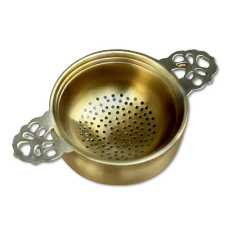 Peepul Tree Brass Tea Strainer for Tea and Coffee Handmade Tea Infuser Tea Strainer with Bottom Holder Reusable Tea Filter Ideal for Loose Leaves Brass Tea Strainer Bowl - Image 1