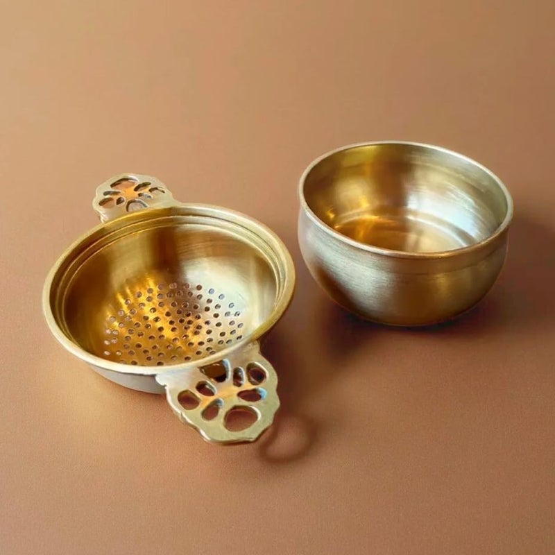 Peepul Tree Brass Tea Strainer for Tea and Coffee Handmade Tea Infuser Tea Strainer with Bottom Holder Reusable Tea Filter Ideal for Loose Leaves Brass Tea Strainer Bowl - Image 5