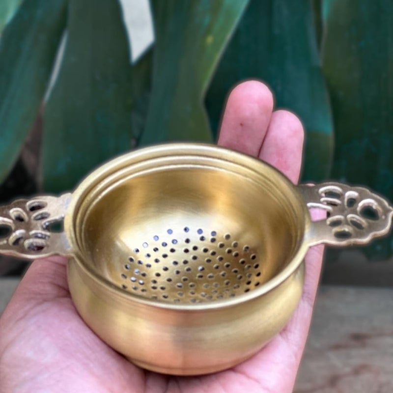 Peepul Tree Brass Tea Strainer for Tea and Coffee Handmade Tea Infuser Tea Strainer with Bottom Holder Reusable Tea Filter Ideal for Loose Leaves Brass Tea Strainer Bowl - Image 4