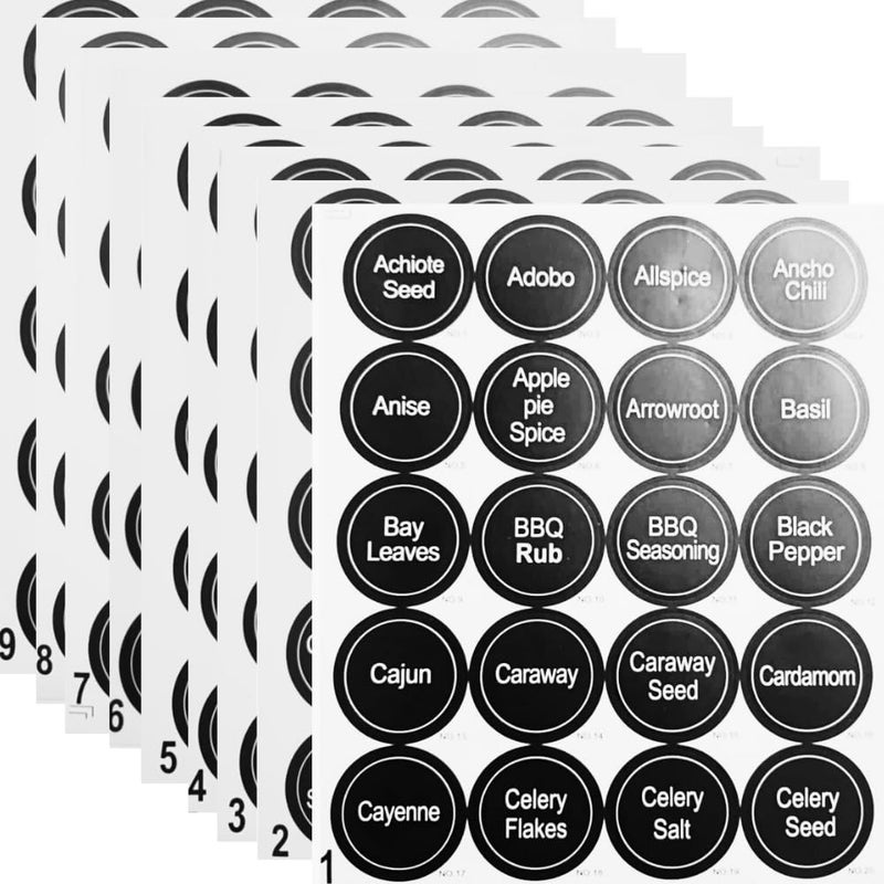 Kitchen Spice Jars and Canisters Labels, 180 Black Background - Waterproof - Multi Use - Image 1