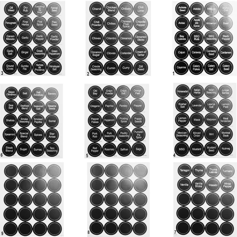 Kitchen Spice Jars and Canisters Labels, 180 Black Background - Waterproof - Multi Use - Image 2