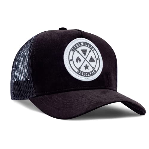 Urban Effort Mesh Back Cap - for Men and Women Baseball Hat 5-Panel Trucker Hat - Great Snapback Closure for Hunting & Hiking (Curved Trucker, Black + White Patch) - Image 1