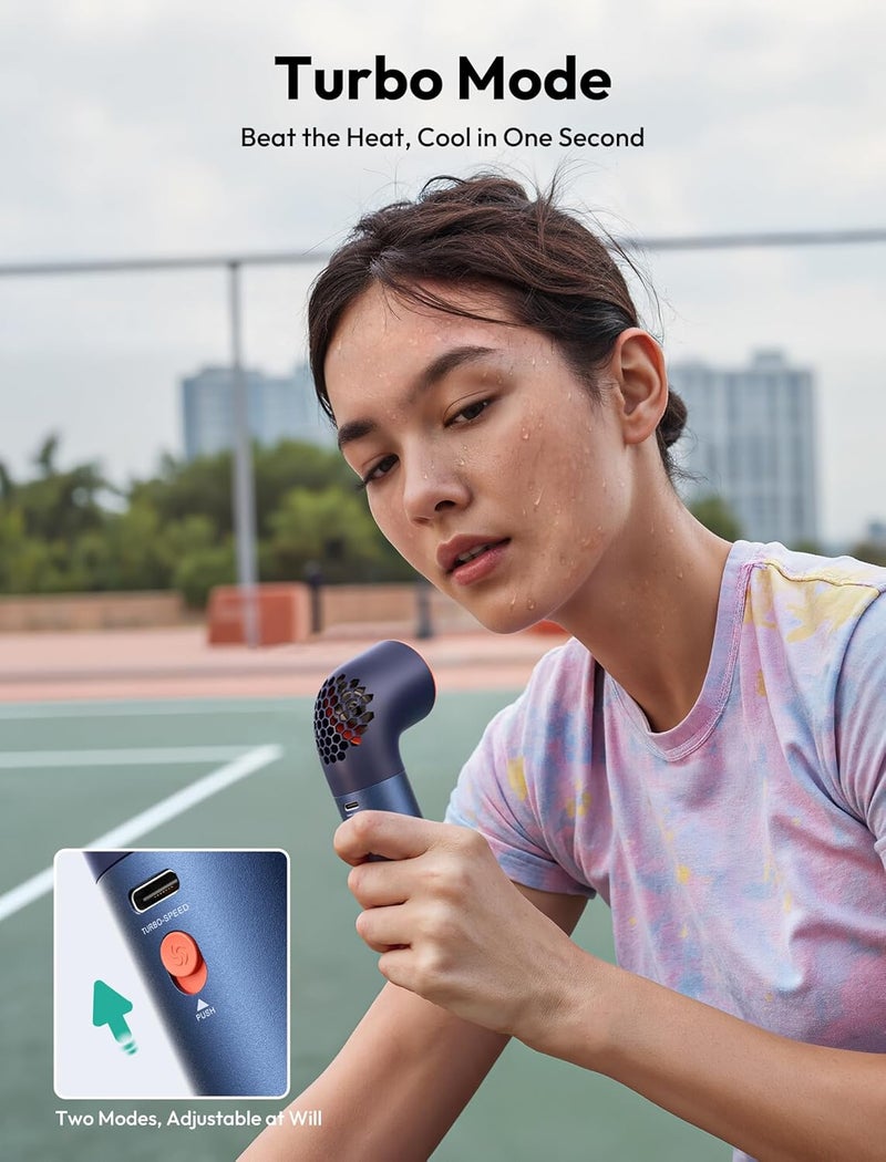 Aecooly Portable Handheld Fan, Powerful Turbo Mini Fan, 19000 RPM High Speed Aero Ultra, 15H Max Cooling Time, 7 Gears Aluminum Case,Rechargeable Personal Small Travel Essentials, Gifts for Women-Blue - Image 5