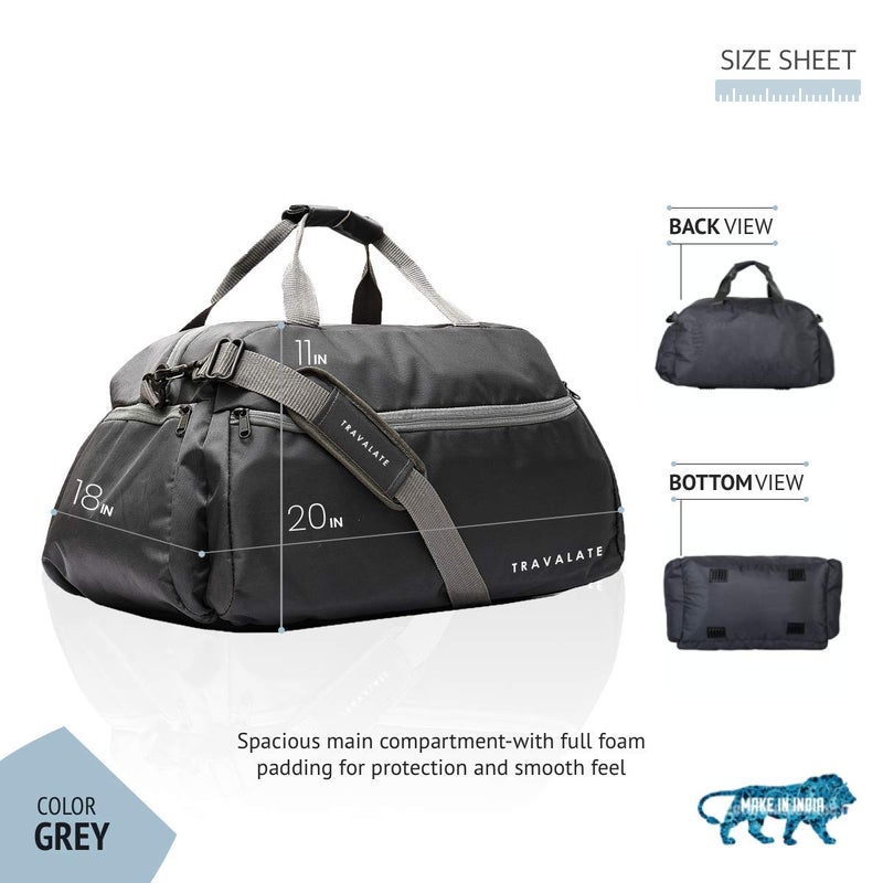 TRAVALATE Polyester 45 L Multi Pocket Ultra Light Travel Duffle Bag Organizer for Men and Women (Grey, 20 X 18 X 11 Inch) - Image 2