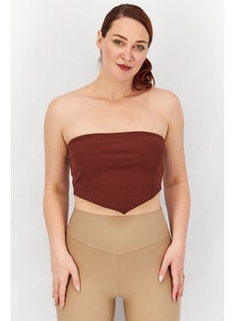 Women Straight Across Strapless Ribbed Tube Top, Brown