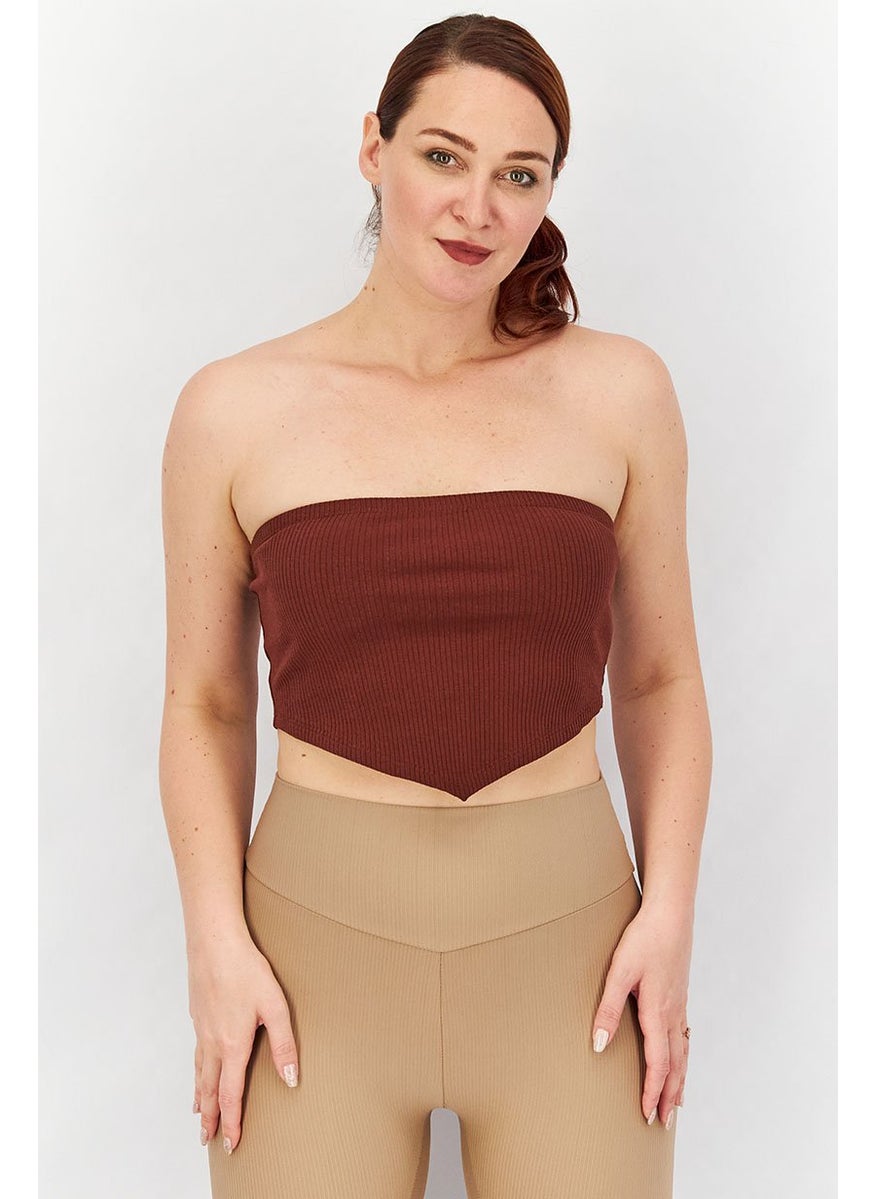 Asos Design - Women Straight Across Strapless Ribbed Tube Top, Brown - Image 1