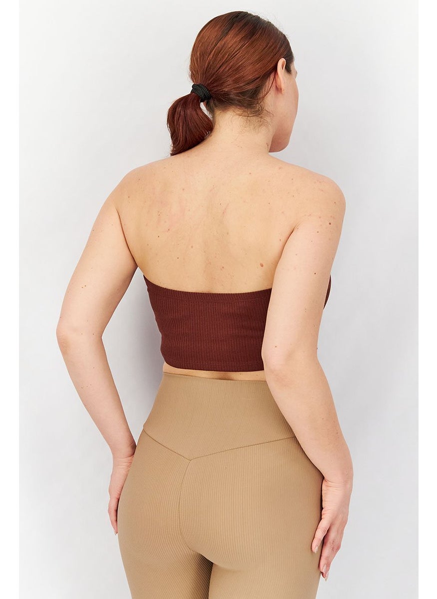 Asos Design - Women Straight Across Strapless Ribbed Tube Top, Brown - Image 1