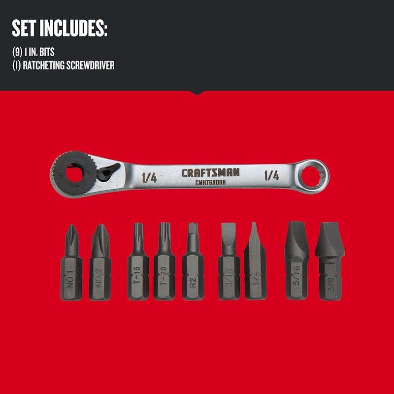 CRAFTSMAN Screwdriver Set, Ratcheting, Multi-bit 10-Piece (CMHT68008) - Image 2