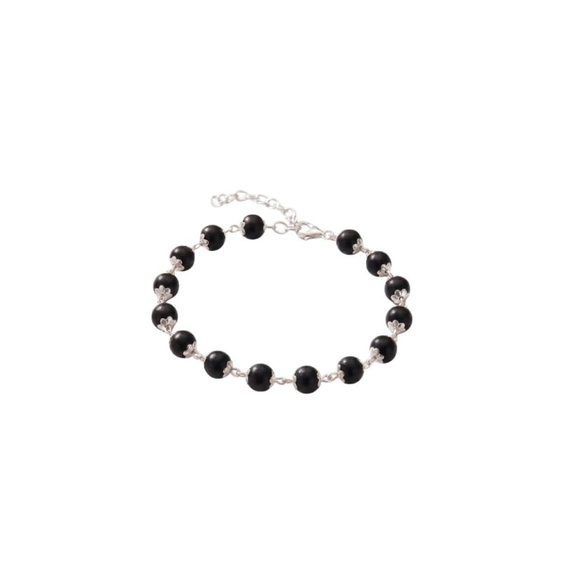 Divine Hindu 925 Hallmarked Pure Silver Karungali Bracelet with Black Ebony Wood Beads - Image 1