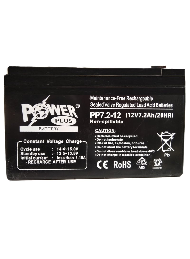 Power Plus 12V 7.2Ah Sealed Lead Acid Battery – PP7.2-12 | Maintenance-Free VRLA Battery for Backup & Power Systems - Image 1
