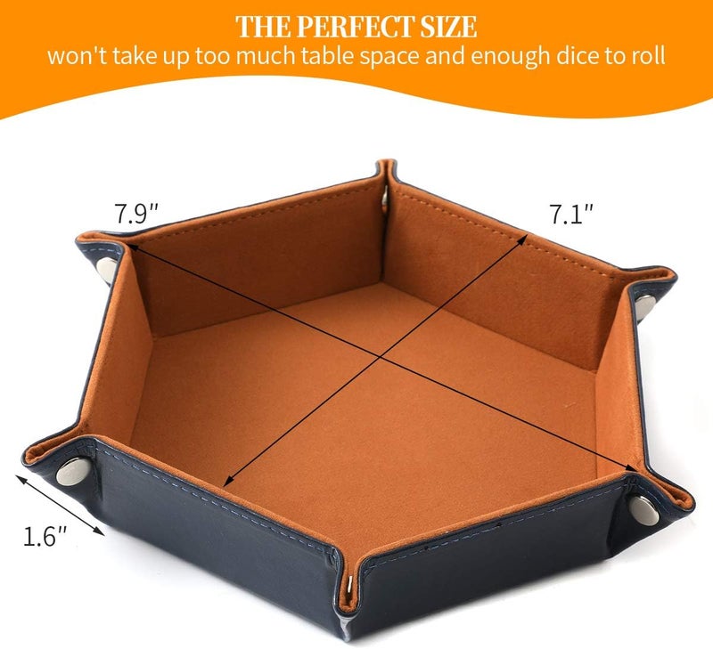 Grajar 2 Pcs Portable Folding Dice Rolling Tray Set for RPG DND Table Games - PU Leather and Velvet Holder Storage Box - Navy Blue and Camel - Image 2