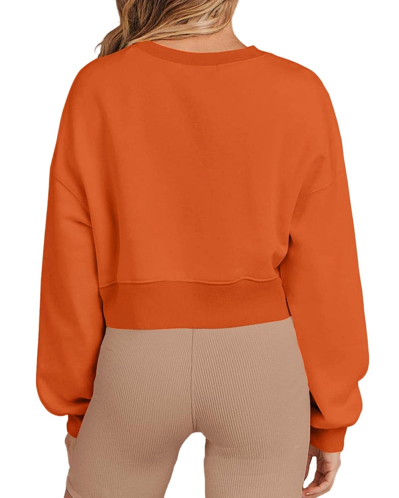 Joywayco Women's Long Sleeve Round Neck Cropped Sweatshirts Cute Loose Fit Pullover Tops (US, Alpha, Large, Regular, Regular, Orange) - Image 3