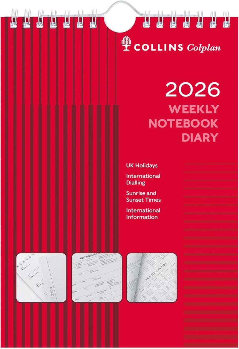 Collins - Colplan - 2026 12 Month Calendar Year A5 Weekly Notebook Planner - Red (60-26) - Image 1