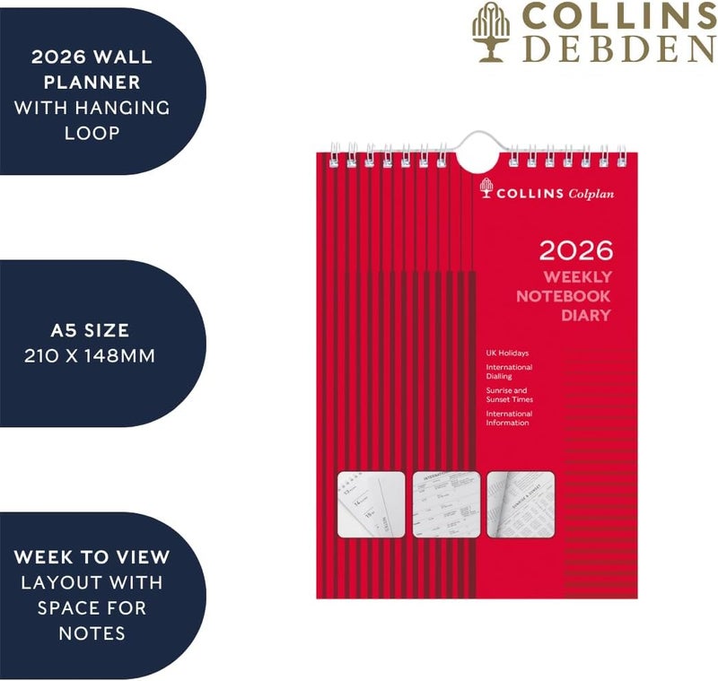 Collins - Colplan - 2026 12 Month Calendar Year A5 Weekly Notebook Planner - Red (60-26) - Image 4