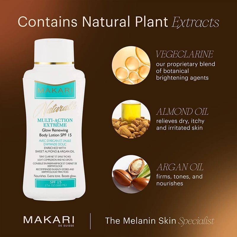 MAKARI Naturalle Multi-Action Extreme Body Lotion SPF15 (17.6 oz) | Moisturizes, Softens & Nourishes | Enhances Natural-Looking Radiance | Daily Sun-Protected Hydration for All Skin Types - Image 4