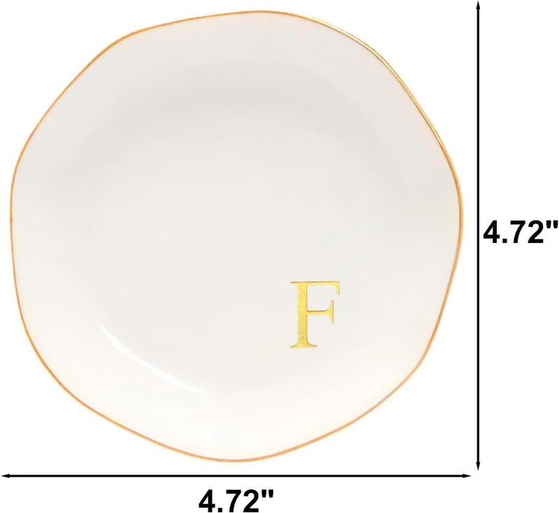 Yoqanr Ceramic Jewelry Tray Initial Ring Dish Personalized A-Monogrammed Engagement Wedding Gifts, for Birthday Mother's Day Christmas for Women, Ceramic White 4.75" (F) - Image 5