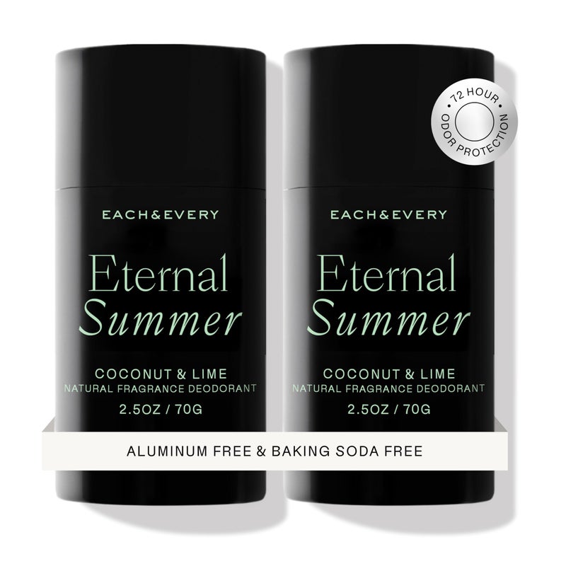 Each & Every Aluminum Free Deodorant for Men & Women, Coconut & Lime - All Natural Deodorant for Sensitive Skin, EWG Verified - Clean, Baking Soda-Free, Plant-Based Fragrance - 2.5oz, 2 Pack - Image 1