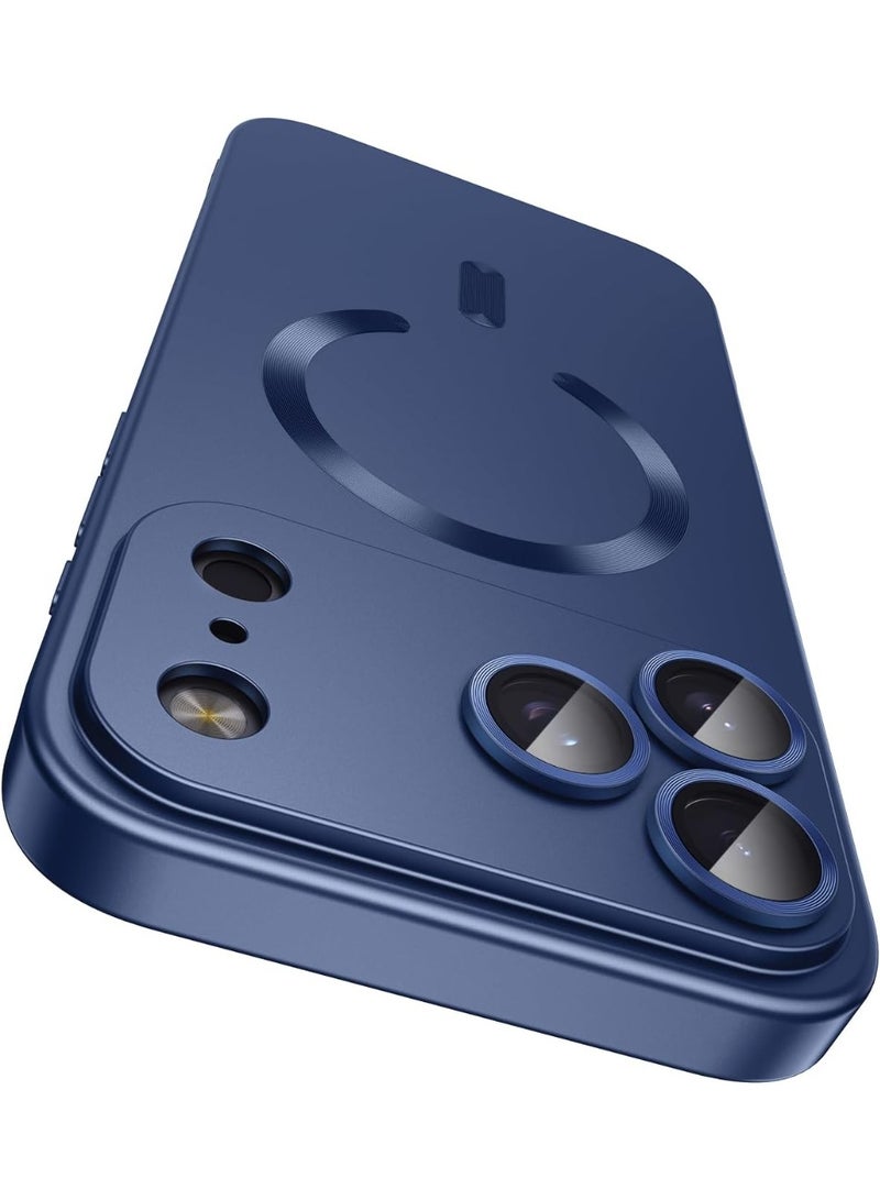 جراب مغناطيسي لهاتف iPhone 17 Pro Max، يأتي مع واقي لعدسة الكاميرا، متوافق مع Magsafe، غطاء هاتف ناعم من مادة TPU للحماية الكاملة، نحيف وناعم ومقاوم للصدمات (أزرق) - Image 1