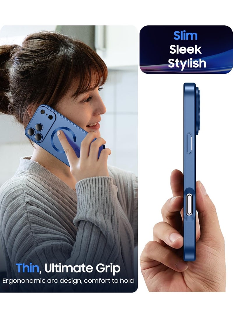 جراب مغناطيسي لهاتف iPhone 17 Pro Max، يأتي مع واقي لعدسة الكاميرا، متوافق مع Magsafe، غطاء هاتف ناعم من مادة TPU للحماية الكاملة، نحيف وناعم ومقاوم للصدمات (أزرق) - Image 3