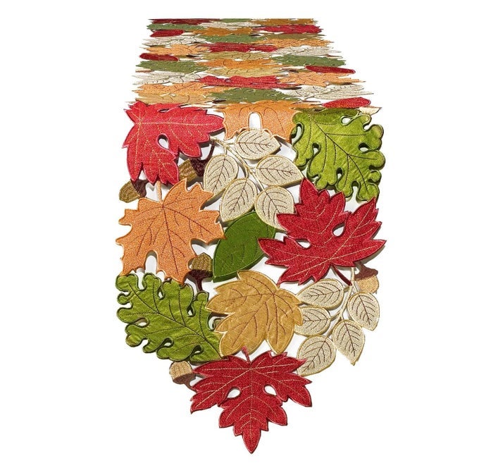 FALL TABLE RUNNER 72INCHES LONG HARVEST EMBROIDERED THANKSGIVING AUTUMN MAPLE LEAVES TABLE RUNNER 13X72 INCH FOR THANKSGIVING KITCHEN FALL TABLE DECORATION