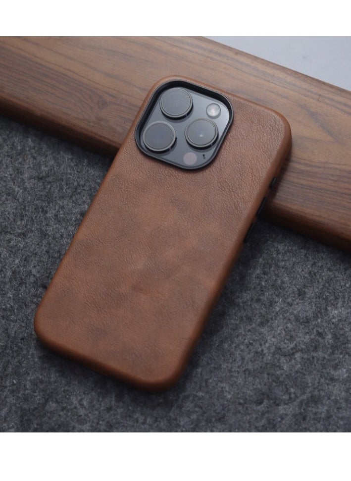 Generic - For iPhone 16 Pro Max Leather Case, Business Luxury Classic PU Leather Elegant Designer Men Cover Soft Non-Slip Grip Phone Cases for iPhone 16 Pro Max (Brown) - Image 1