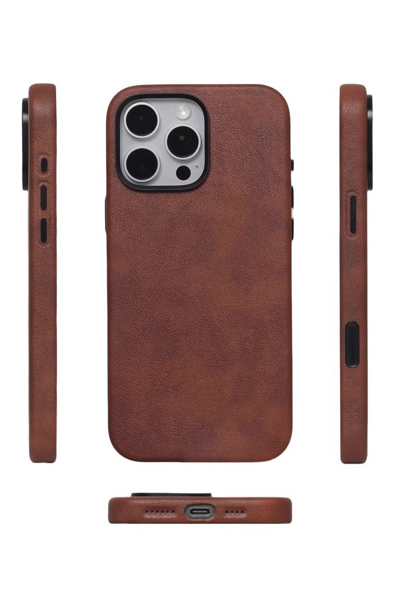 YANCI For iPhone 16 Pro Max Leather Case, Business Luxury Classic PU Leather Elegant Designer Men Cover Soft Non-Slip Grip Phone Cases for iPhone 16 Pro Max (Brown) - Image 1