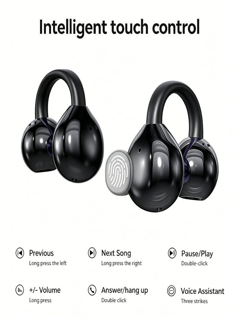 Open Ear Earbuds Wireless Bluetooth 5.4, Lightweight Open Ear Headphones with C-Shaped Bridge,Slim Hook,24H Battery,Waterproof,forBusiness and Workouts (Black) - Image 2