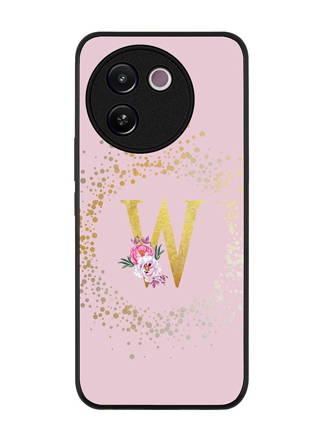 Stylizedd Rugged Black edge case for Vivo V30e, Slim fit Case Flexible TPU Gel Thin Cover - Custom Monogram Initial Letter Floral Pattern Alphabet - W (Pink ) - Image 1