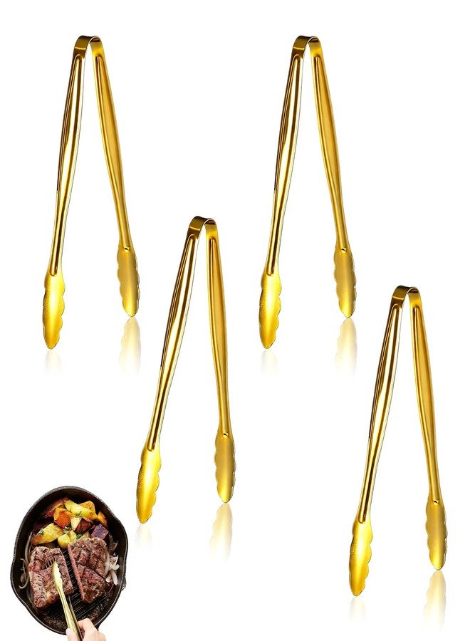 VYNFLICK Mini Food Serving Tongs - 4pcs Gold Small Stainless Party Dessert Tongs Buffet Supplies Tong for Ice Sugar Cube Salad Appetizers - Image 1