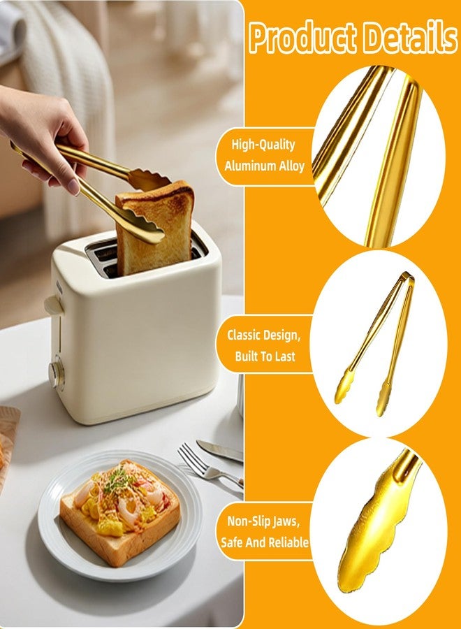 VYNFLICK Mini Food Serving Tongs - 4pcs Gold Small Stainless Party Dessert Tongs Buffet Supplies Tong for Ice Sugar Cube Salad Appetizers - Image 3