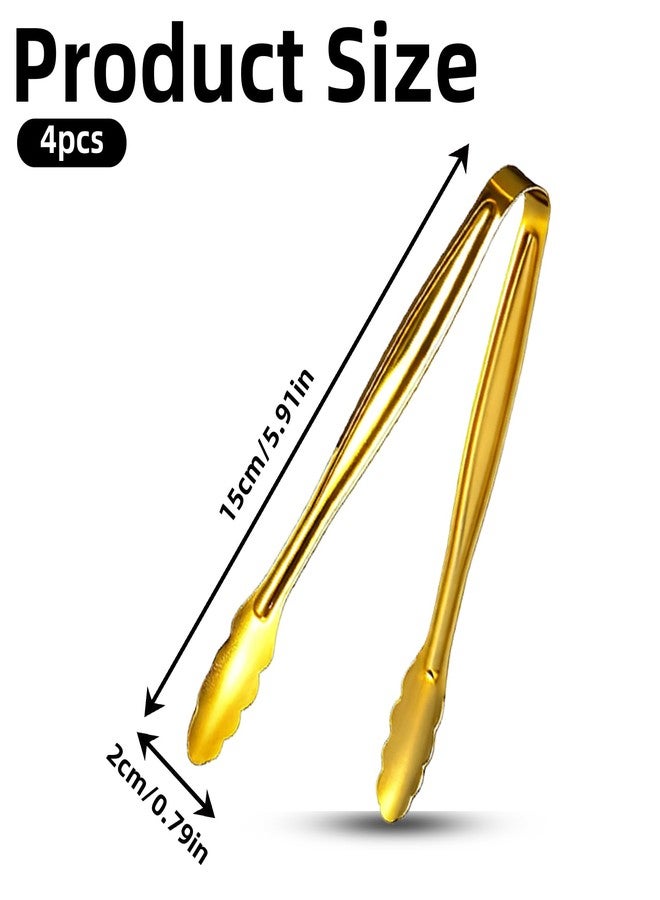VYNFLICK Mini Food Serving Tongs - 4pcs Gold Small Stainless Party Dessert Tongs Buffet Supplies Tong for Ice Sugar Cube Salad Appetizers - Image 2