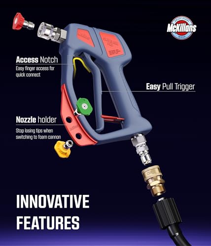 McKillans® Swivel Gun Pro - Swivel High Pressure Water Handle with 3/8" Male Plug and 1/4” Quick Connector Coupler - Power Washer Gun Compatible with Foam Cannon - Nozzle Tips Holder - Image 4