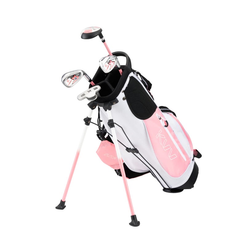 KVV Junior Complete Golf Club Set for Kids/Children Right Hand, 5-7 Years Old 4-Piece Set Includes 4# Hybrid, 7# & 9# Irons, Putter, Head Cover and Portable Golf Stand Bag(Pink 5-7) - Image 1