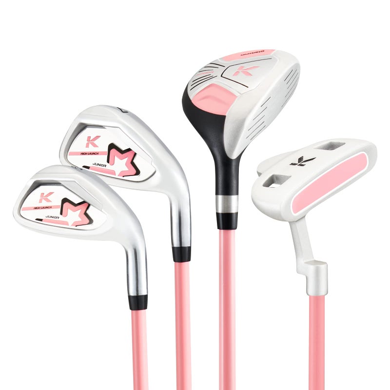KVV Junior Complete Golf Club Set for Kids/Children Right Hand, 5-7 Years Old 4-Piece Set Includes 4# Hybrid, 7# & 9# Irons, Putter, Head Cover and Portable Golf Stand Bag(Pink 5-7) - Image 2