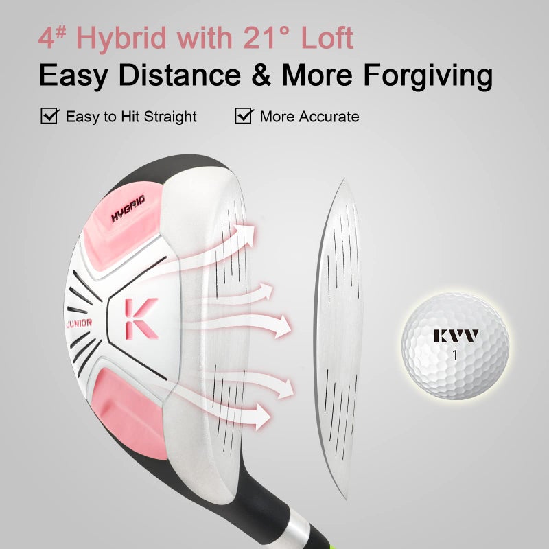 KVV Junior Complete Golf Club Set for Kids/Children Right Hand, 5-7 Years Old 4-Piece Set Includes 4# Hybrid, 7# & 9# Irons, Putter, Head Cover and Portable Golf Stand Bag(Pink 5-7) - Image 3