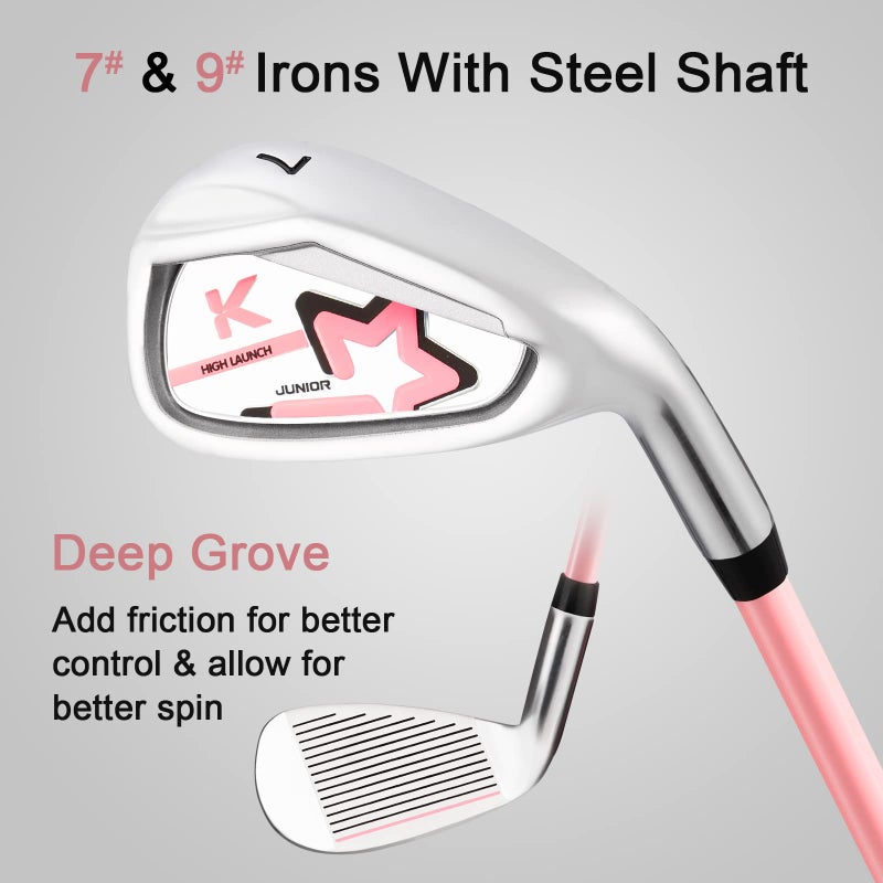 KVV Junior Complete Golf Club Set for Kids/Children Right Hand, 5-7 Years Old 4-Piece Set Includes 4# Hybrid, 7# & 9# Irons, Putter, Head Cover and Portable Golf Stand Bag(Pink 5-7) - Image 4
