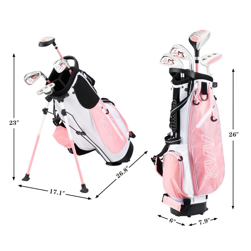 KVV Junior Complete Golf Club Set for Kids/Children Right Hand, 5-7 Years Old 4-Piece Set Includes 4# Hybrid, 7# & 9# Irons, Putter, Head Cover and Portable Golf Stand Bag(Pink 5-7) - Image 5