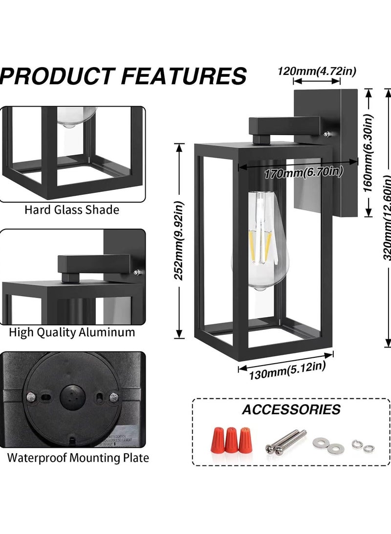YD Outdoor Wall Lights Mains Powered, Max 100W E27 Aluminum Outside Wall Lamp, Black Wall Sconce, IP54 Waterproof, Garden Lights for Front Door, Patio, Terrace, Hallway, Garage, Porch - Image 2