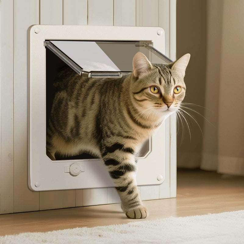 LIBBEPET Thin Cat Door, Safety Pet Door for Cats Up to 18 lbs, Interior Cat Door with 4 Way Locking for Window, Sliding Door and Cat House, Easy to Install, Lagre - Image 1