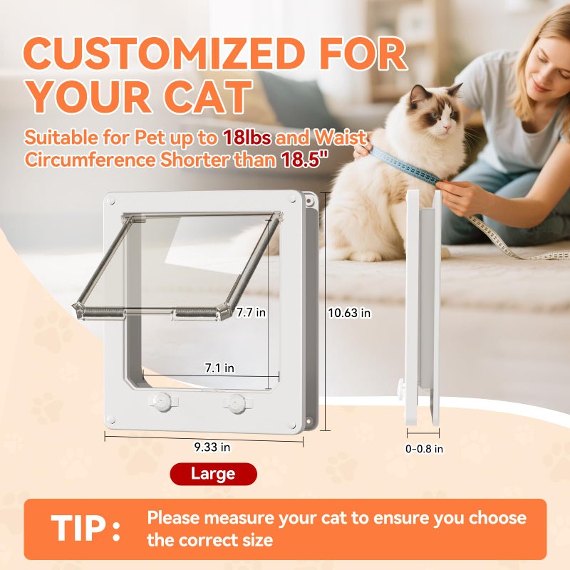 LIBBEPET Thin Cat Door, Safety Pet Door for Cats Up to 18 lbs, Interior Cat Door with 4 Way Locking for Window, Sliding Door and Cat House, Easy to Install, Lagre - Image 2