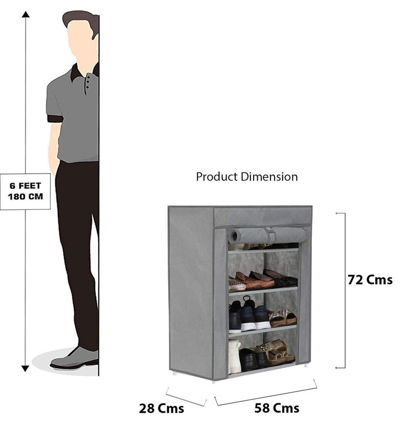 Ebee Plastic 4 Shelves Cloth Cabinet (Grey) - Image 3