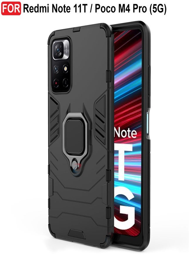 سيدو غطاء CEDO المزود بمسند لهاتف Redmi Note 11T (5G) / Poco M4 Pro (5G) | جراب متين | حامل حلقي دوار مدمج | غطاء خلفي متين بحماية عسكرية (أسود) - Image 2
