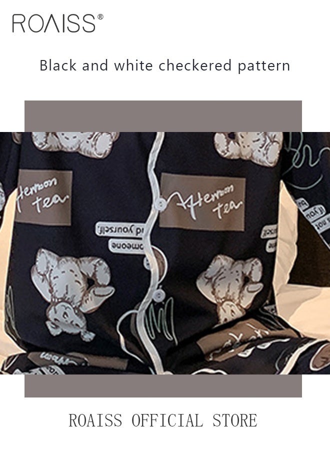 رويس طقم بيجامة طويلة الأكمام من قطعتين للرجال، طقم ملابس منزلية ناعمة مطبوعة مع قميص بأزرار وياقة مائلة وسروال طويل بخصر مطاطي، مثالي للنوم أو الاسترخاء في المنزل - Image 4