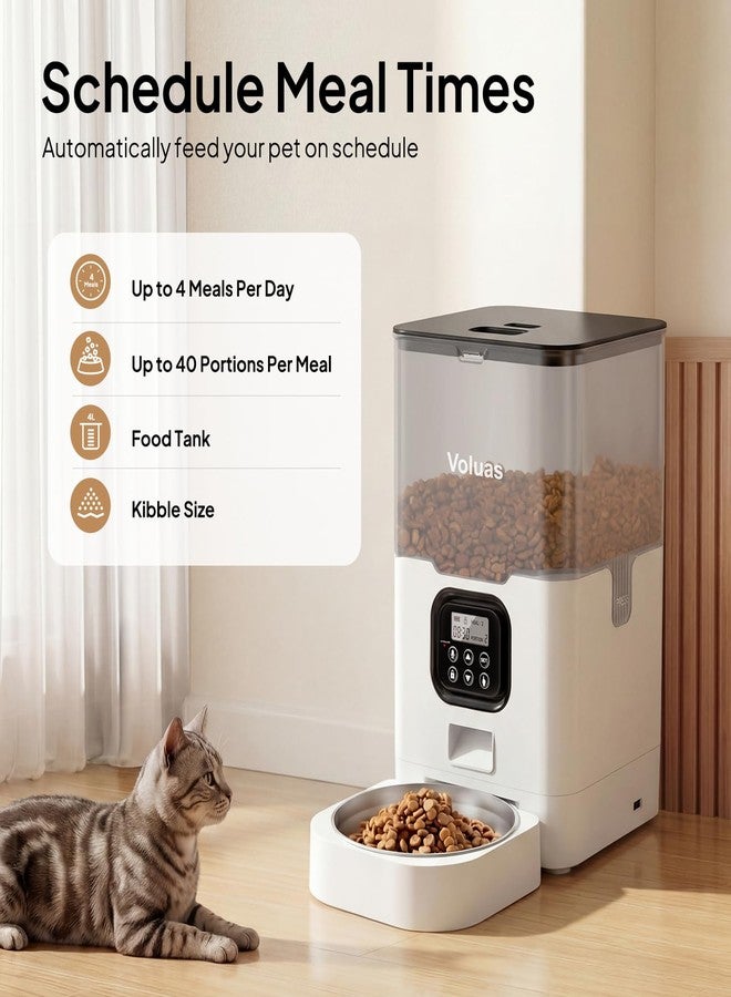 VOLUAS Automatic Cat Feeders - Pet Food Dispenser for Dry Food, Timed Cat Feeder with Desiccant Bag, Programmable Portion Size Control 4 Meals Per Day, 10s Voice Recorder - Image 2
